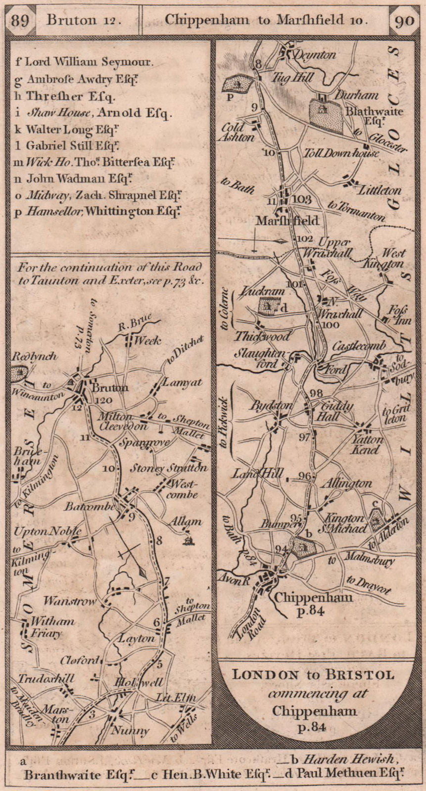 Nunney-Bruton. Chippenham-Biddestone-Doynton road strip map PATERSON 1803